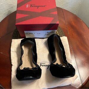 New in Box Salvatore Ferragamo Black Velvet My Joy V Ballet Flats